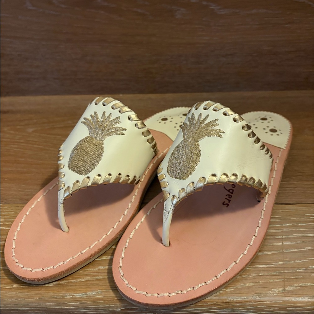 Jack Rogers Cream and Gold Pineapple Sandals